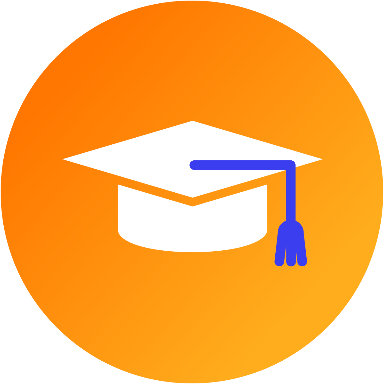 Orangener Kreis als Icon mit Sponsionshut Symbol in der Mitte.